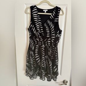 Nine West Black and White Leaf Print Dress